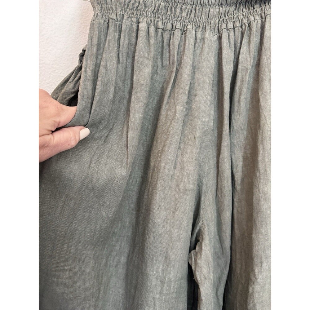 100% Linen Palazzo Pants Lagenlook Boho Yoga Travel Pull On One Size M Gray - Picture 3 of 7